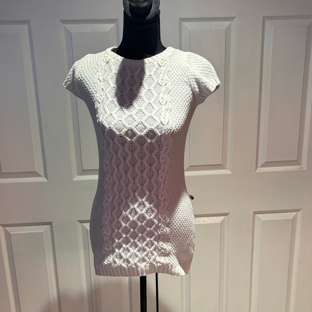 Elegant White Knit Kids Casual Dress